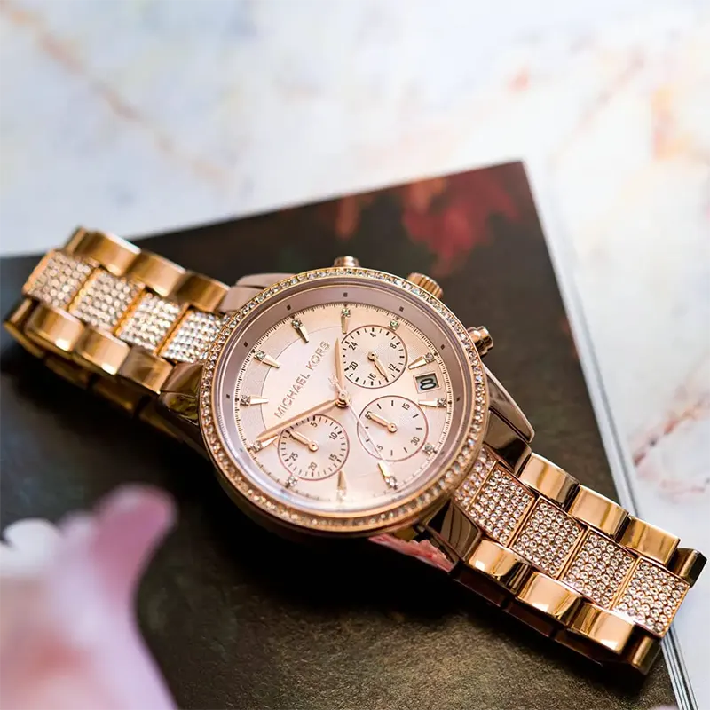 Michael Kors Ritz Chronograph Rose Gold-tone Ladies Watch- MK6485